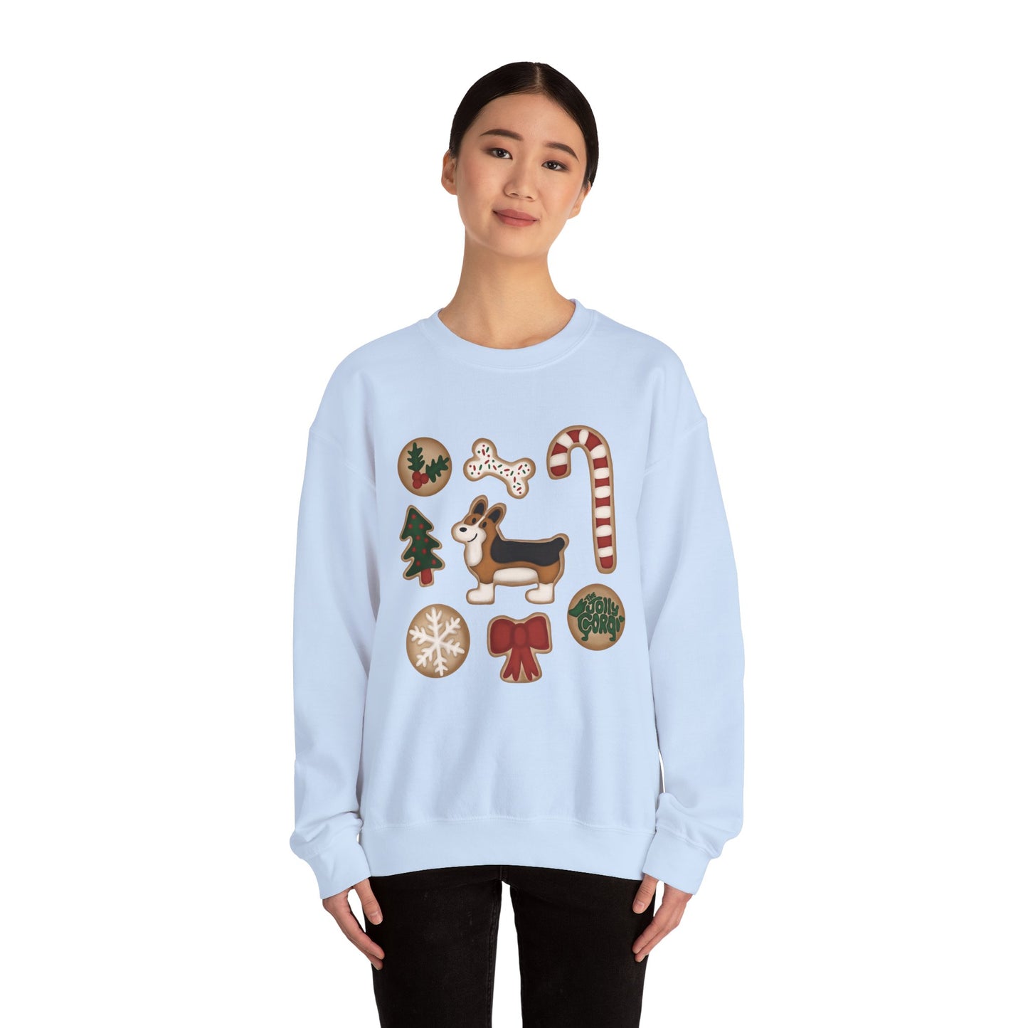 Red Headed Tri Corgi Docked - Christmas Cookie Crewneck Sweatshirt - The Jolly Corgi