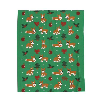 Red and White Corgi Docked - Christmas Velveteen Blanket - The Jolly Corgi