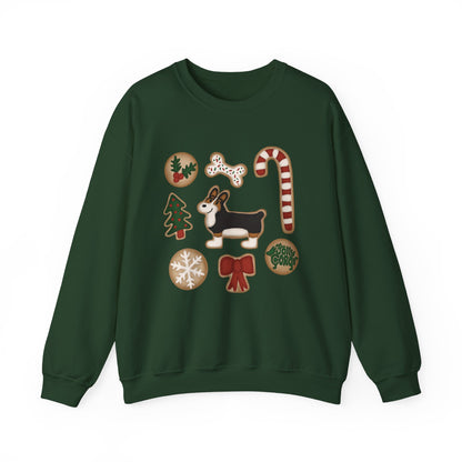 Black Headed Tri Corgi Docked - Christmas Cookie Crewneck Sweatshirt - The Jolly Corgi