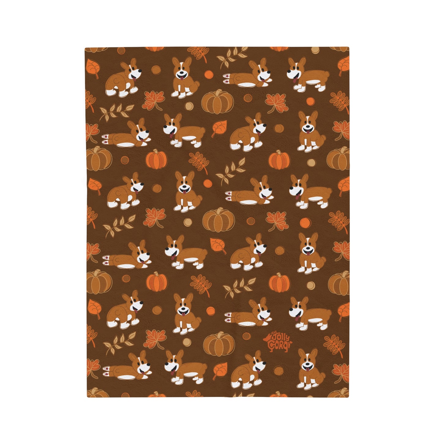 Red Corgi Docked Tail - Brown Autumn Velveteen Blanket - The Jolly Corgi