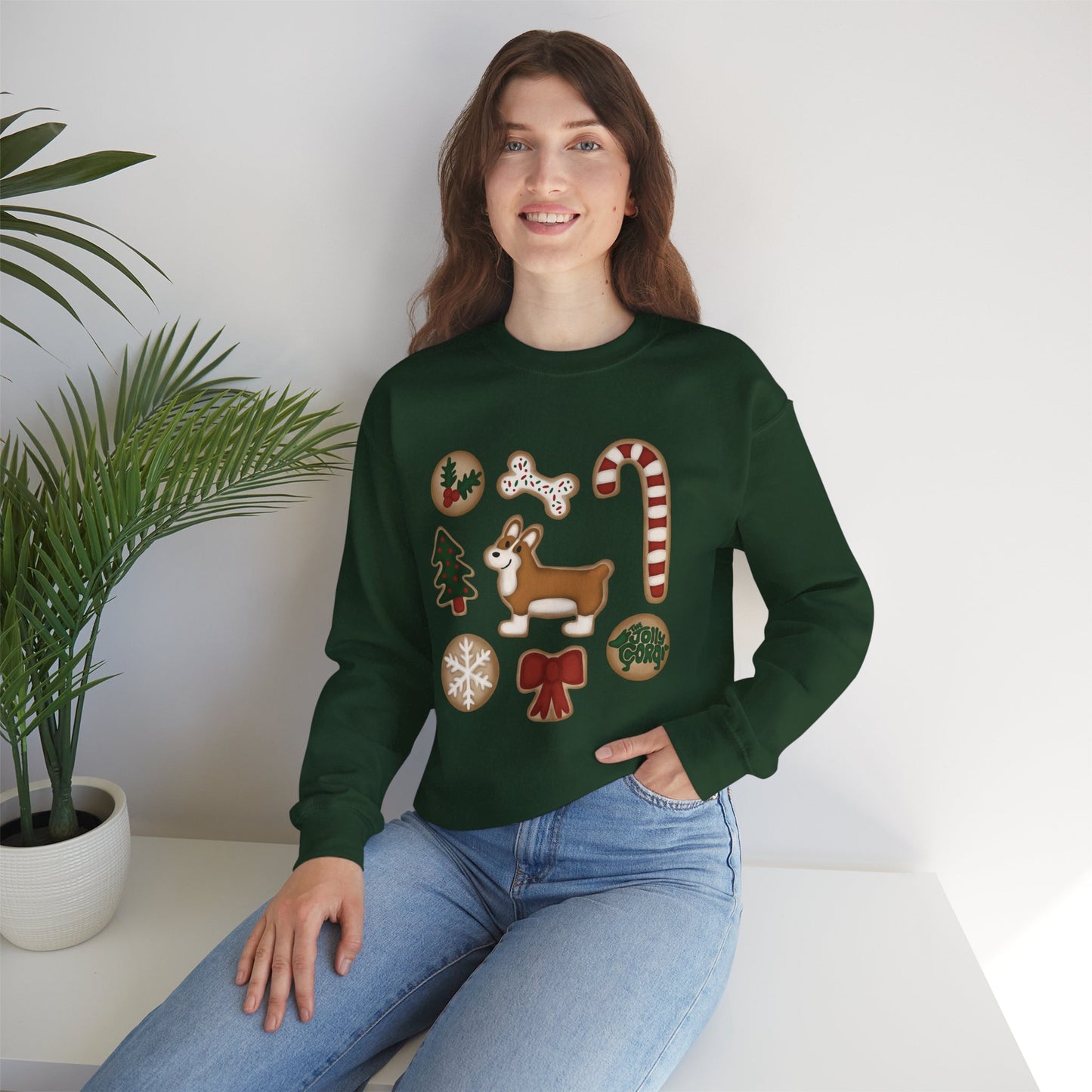 Red And White Corgi Docked - Christmas Cookie Crewneck Sweatshirt - The Jolly Corgi