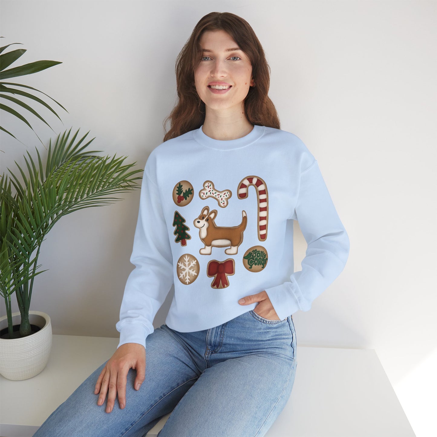 Red And White Corgi Full Tail - Christmas Cookie Crewneck Sweatshirt - The Jolly Corgi