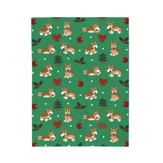 Sable Corgi Docked - Christmas Velveteen Blanket - The Jolly Corgi