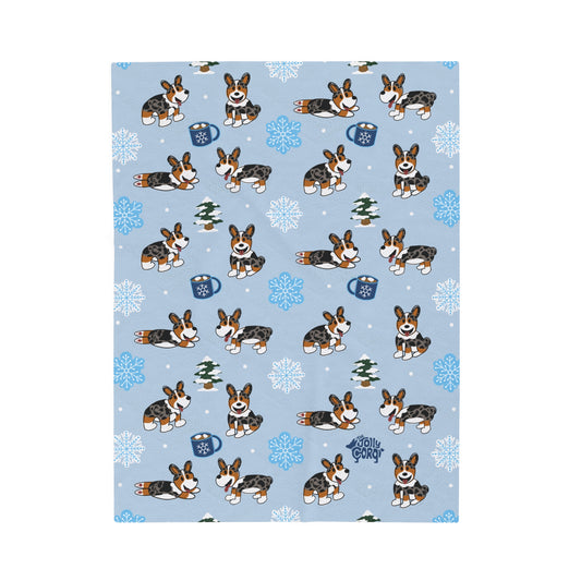 Merle Corgi Docked - Winter Velveteen Blanket - The Jolly Corgi