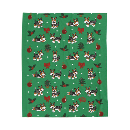 Merle Corgi Full Tail - Christmas Velveteen Blanket - The Jolly Corgi