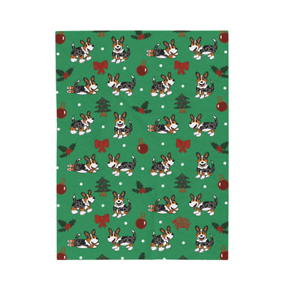 Merle Corgi Full Tail - Christmas Velveteen Blanket - The Jolly Corgi