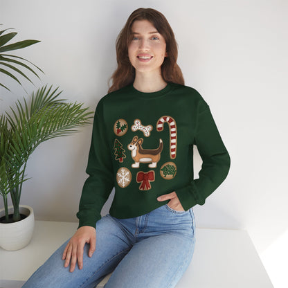 Sable Corgi Full Tail - Christmas Cookie Crewneck Sweatshirt - The Jolly Corgi