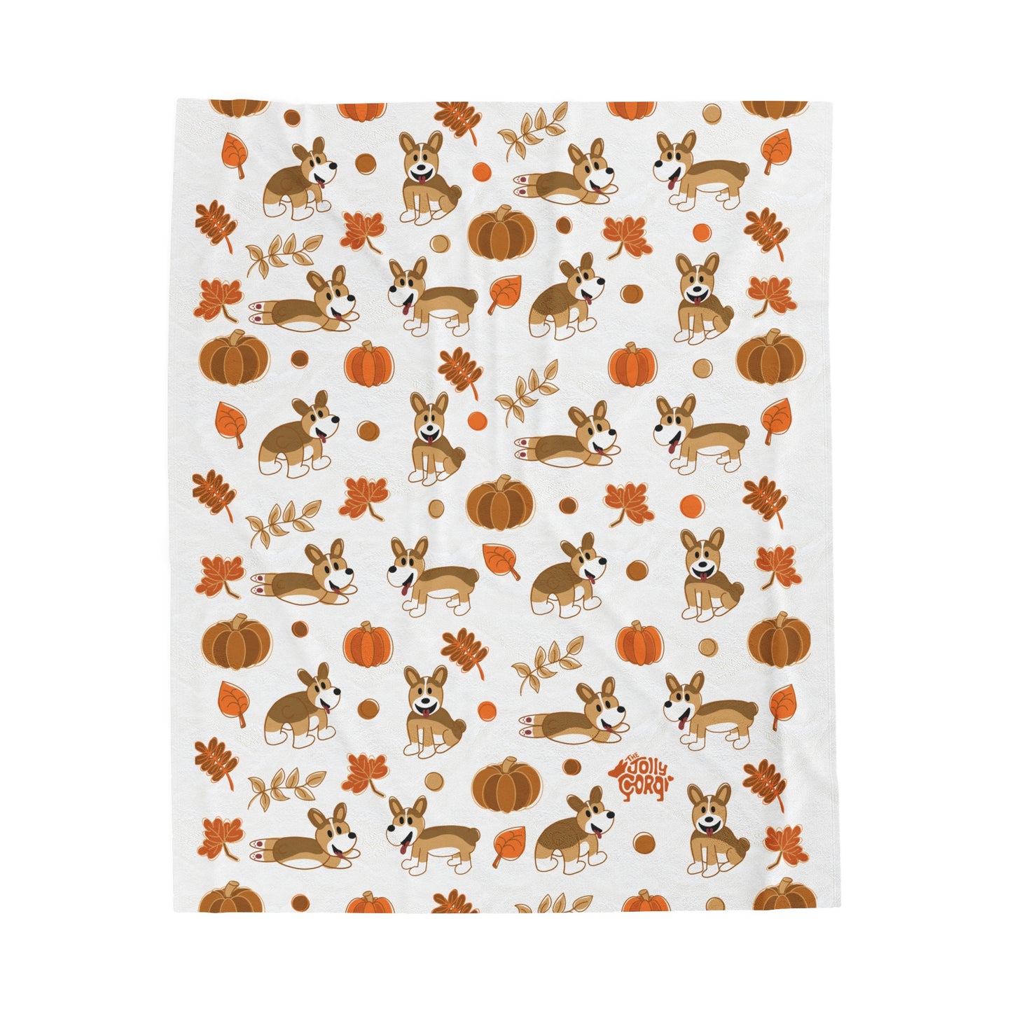 Sable Corgi Docked Tail - White Autumn Velveteen Blanket - The Jolly Corgi