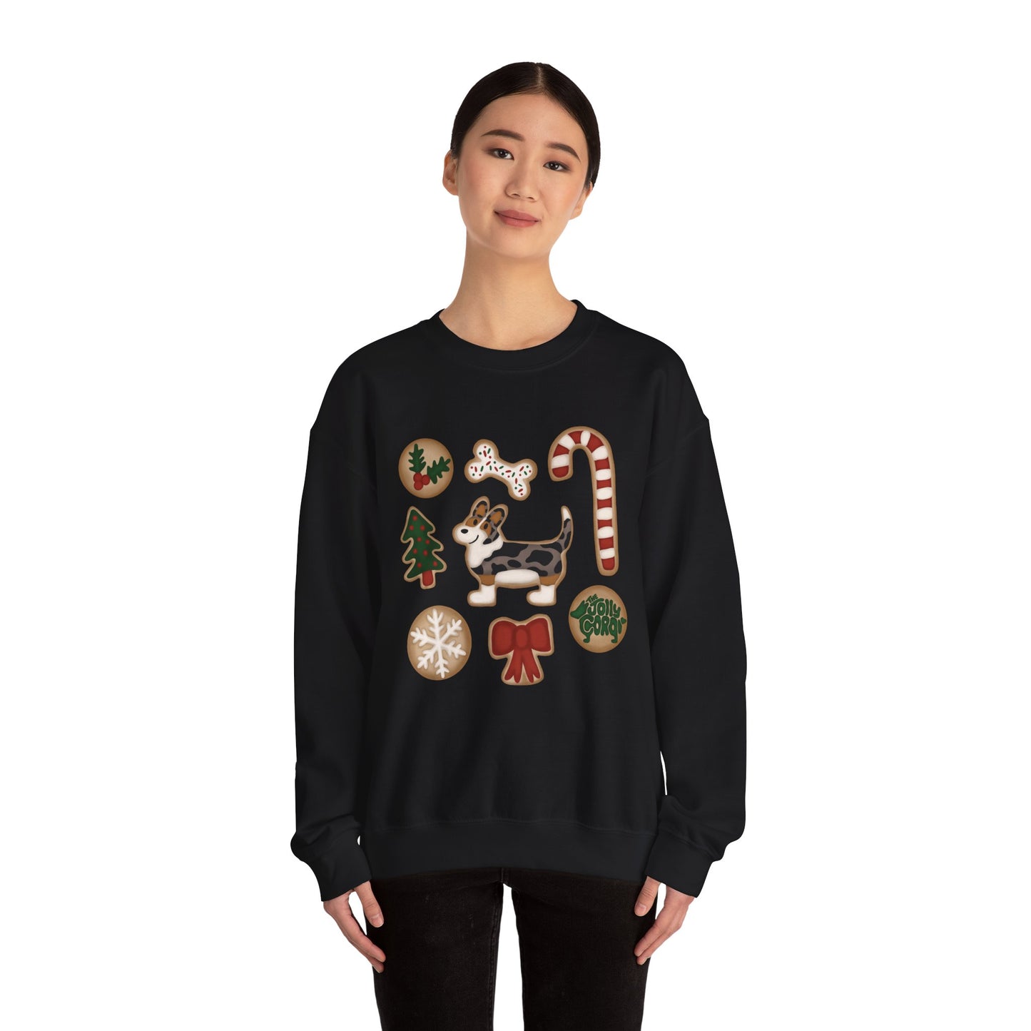 Merle Corgi Full Tail - Christmas Cookie Crewneck Sweatshirt - The Jolly Corgi