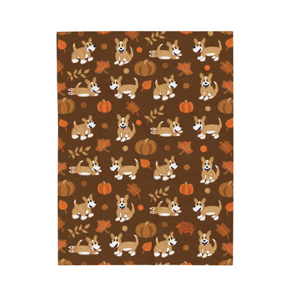 Fawn Corgi Full Tail - Brown Autumn Velveteen Blanket - The Jolly Corgi