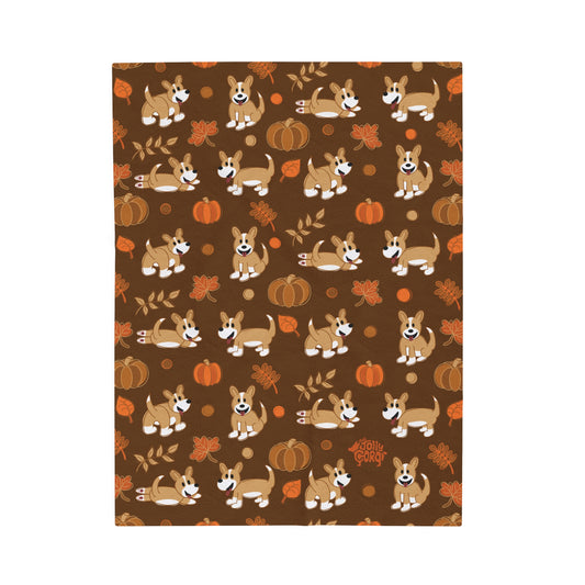 Fawn Corgi Full Tail - Brown Autumn Velveteen Blanket - The Jolly Corgi