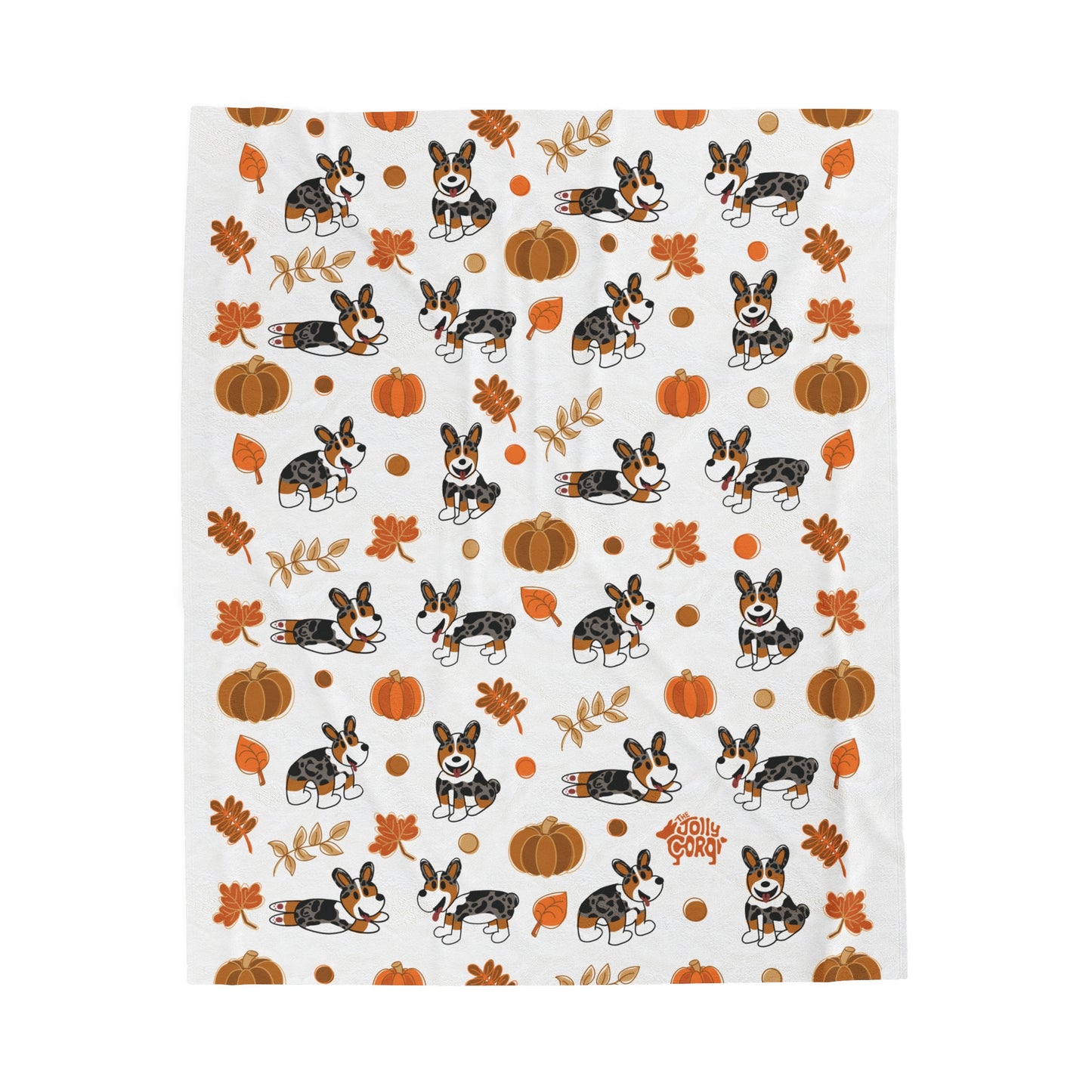 Merle Corgi Docked Tail - White Autumn Velveteen Blanket - The Jolly Corgi