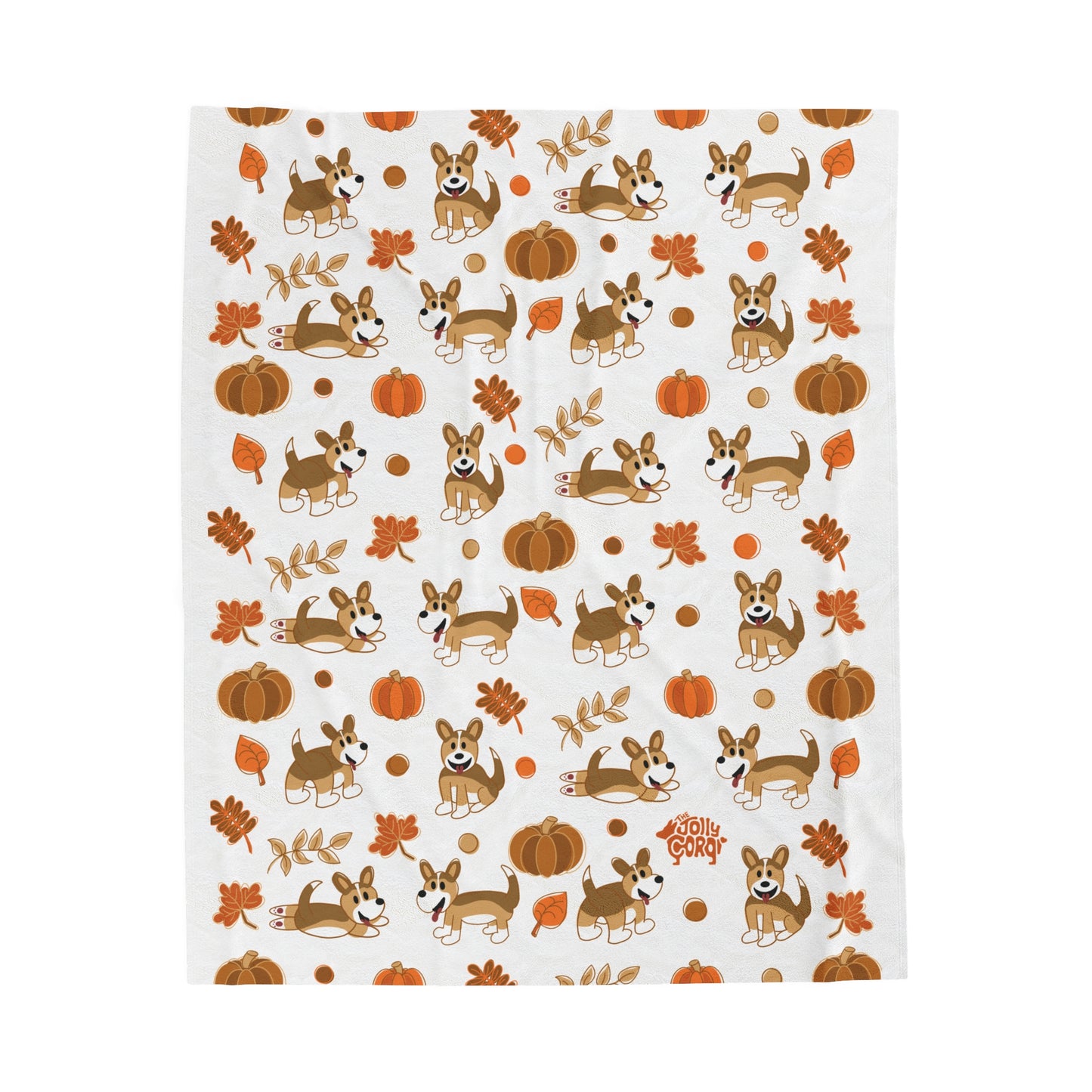 Sable Corgi Full Tail - White Autumn Velveteen Blanket - The Jolly Corgi