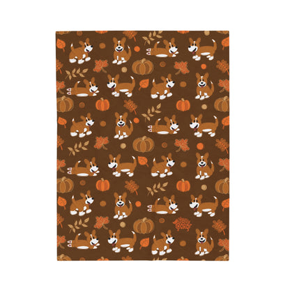 Red Corgi Full Tail - Brown Autumn Velveteen Blanket - The Jolly Corgi