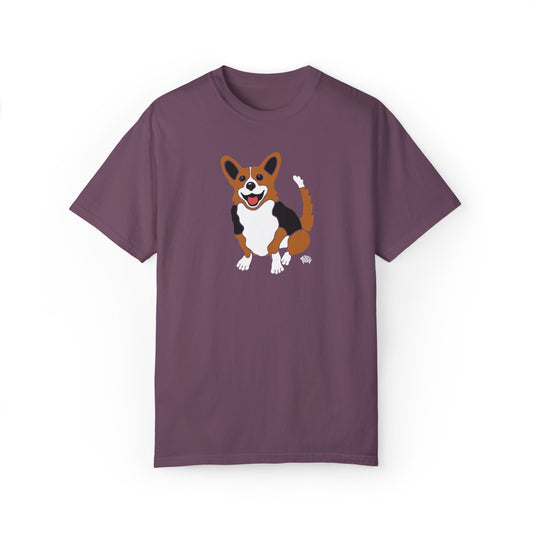 Red Headed Tri Color Corgi With Tail - Comfort Colors Shirt - The Jolly Corgi