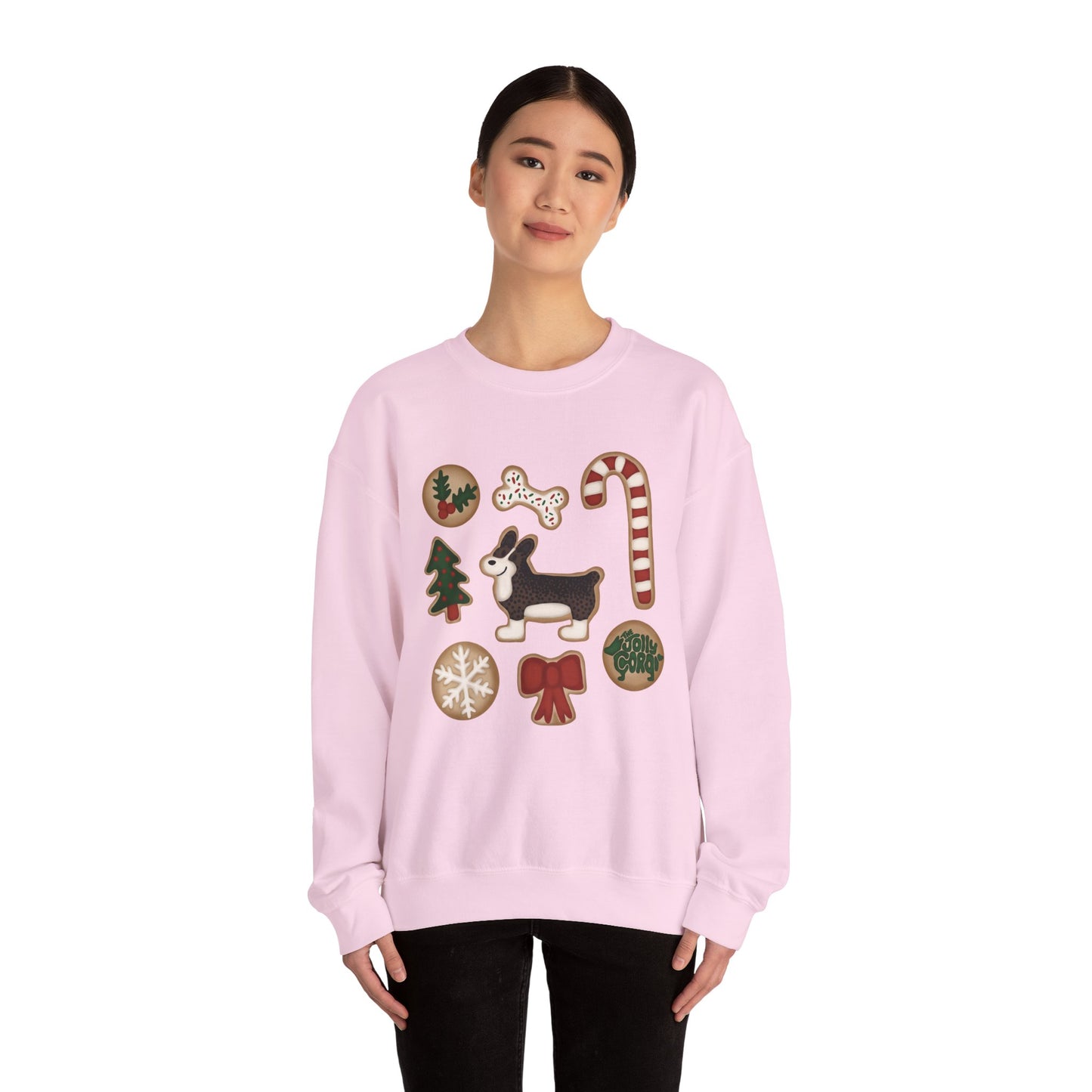 Brindle Corgi Docked - Christmas Cookie Crewneck Sweatshirt - The Jolly Corgi