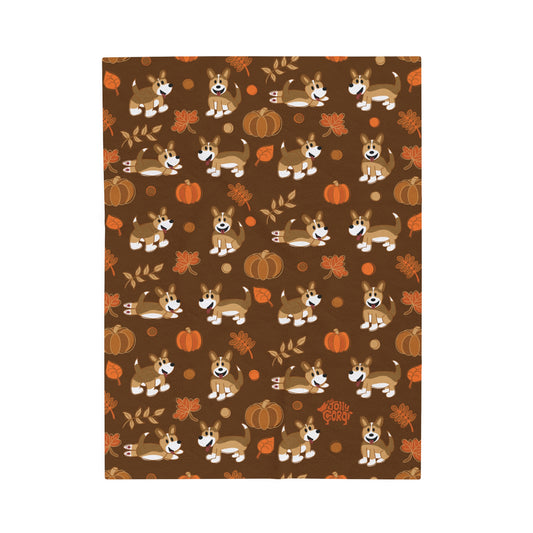 Sable Corgi Full Tail - Brown Autumn Velveteen Blanket - The Jolly Corgi