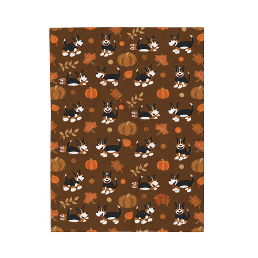 Black Headed Tri Corgi Full Tail - Brown Autumn Velveteen Blanket - The Jolly Corgi