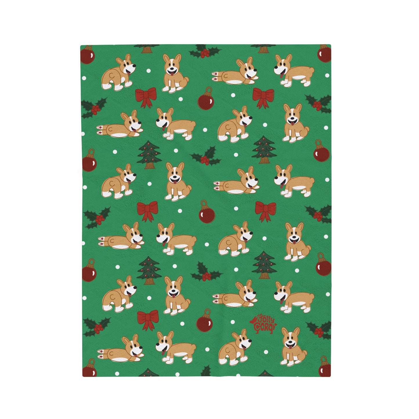 Fawn Corgi Docked - Christmas Velveteen Blanket - The Jolly Corgi