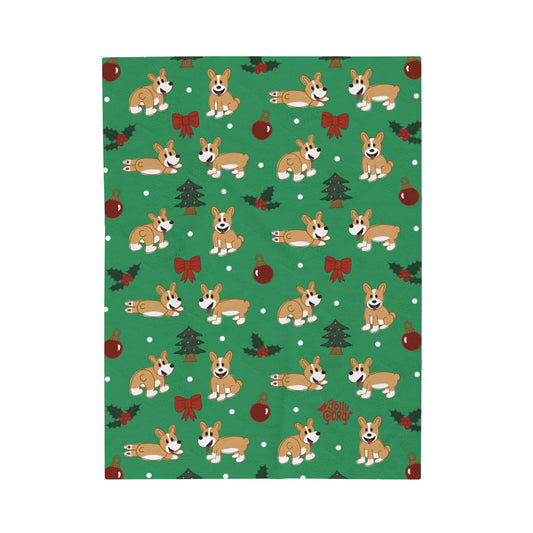 Fawn Corgi Docked - Christmas Velveteen Blanket - The Jolly Corgi