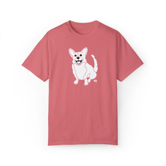 White Corgi With Tail - Comfort Colors Shirt - The Jolly Corgi