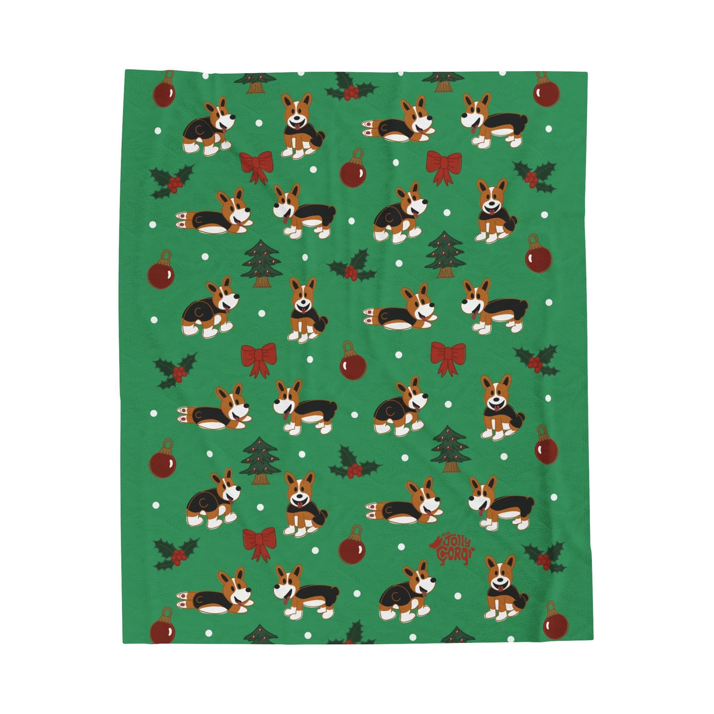 Red Headed Tri Corgi Docked - Christmas Velveteen Blanket - The Jolly Corgi