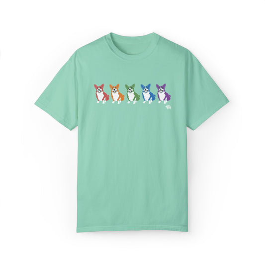 Rainbow Corgi Docked - Comfort Colors Shirt - The Jolly Corgi