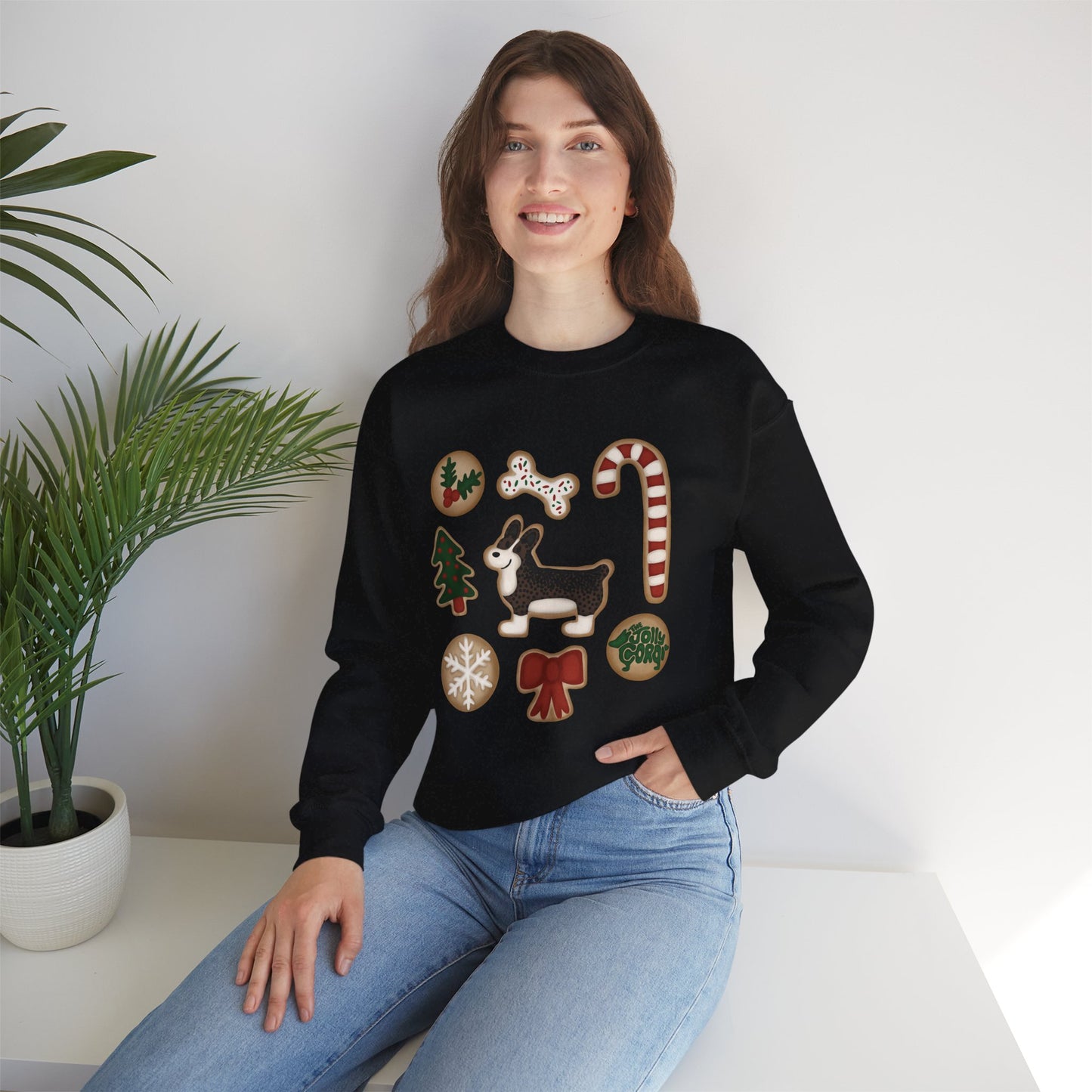 Brindle Corgi Docked - Christmas Cookie Crewneck Sweatshirt - The Jolly Corgi