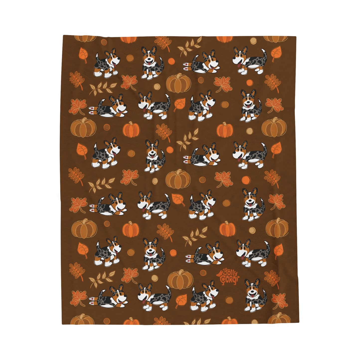 Merle Corgi Full Tail - Brown Autumn Velveteen Blanket - The Jolly Corgi