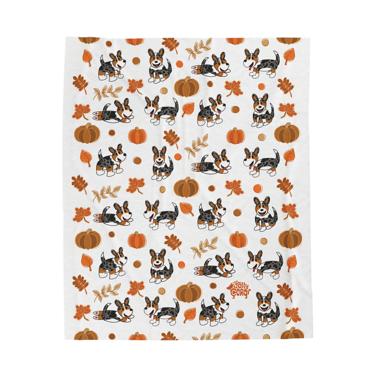 Merle Corgi Full Tail - White Autumn Velveteen Blanket - The Jolly Corgi