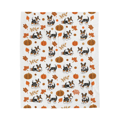 Merle Corgi Full Tail - White Autumn Velveteen Blanket - The Jolly Corgi