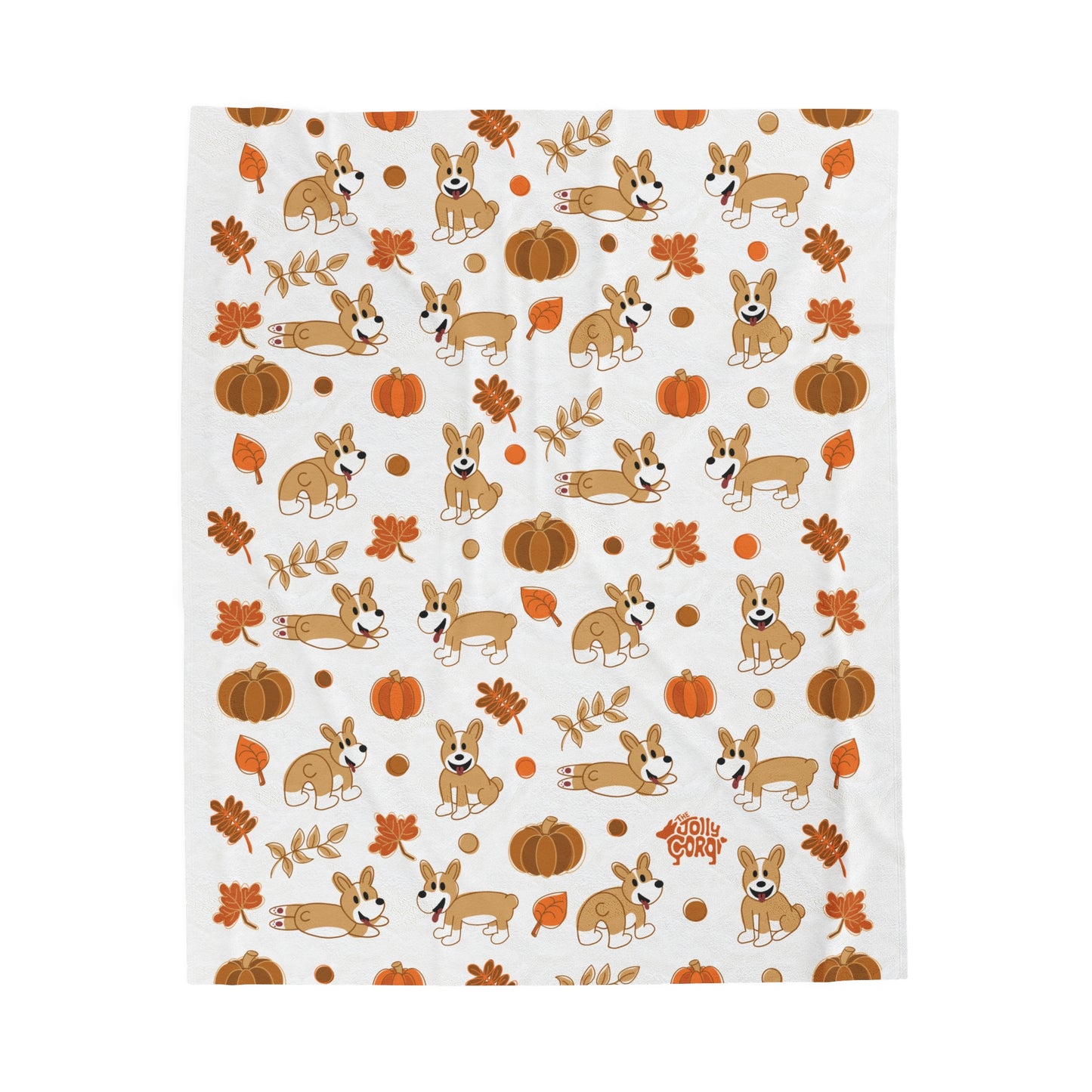 Fawn Corgi Docked Tail - White Autumn Velveteen Blanket - The Jolly Corgi