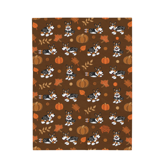 Merle Corgi Docked Tail - Brown Autumn Velveteen Blanket - The Jolly Corgi