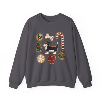 Black Headed Tri Corgi Full Tail - Christmas Cookie Crewneck Sweatshirt - The Jolly Corgi