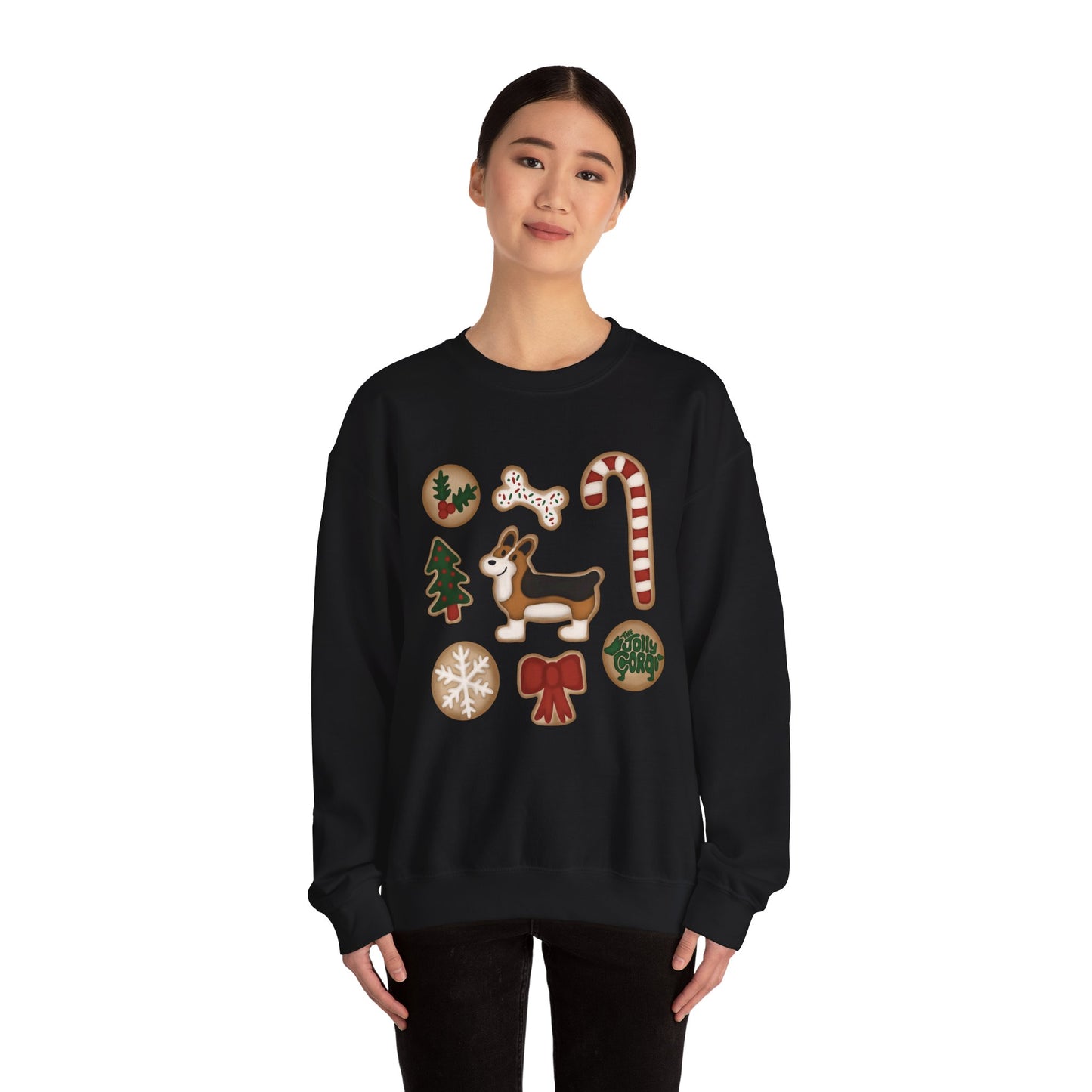 Red Headed Tri Corgi Docked - Christmas Cookie Crewneck Sweatshirt - The Jolly Corgi