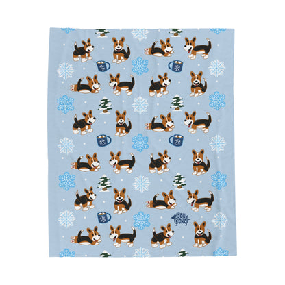 Red Headed Tri Corgi Full Tail - Winter Velveteen Blanket - The Jolly Corgi