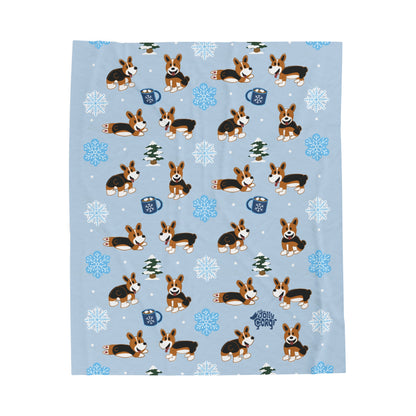 Red Headed Tri Corgi Docked - Winter Velveteen Blanket - The Jolly Corgi