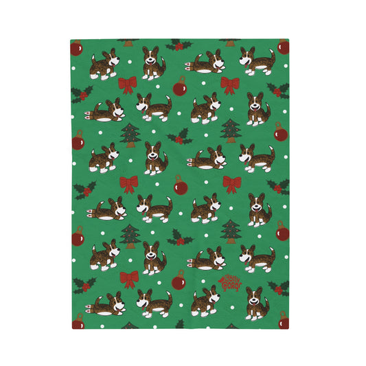 Brindle Corgi Full Tail - Christmas Velveteen Blanket - The Jolly Corgi