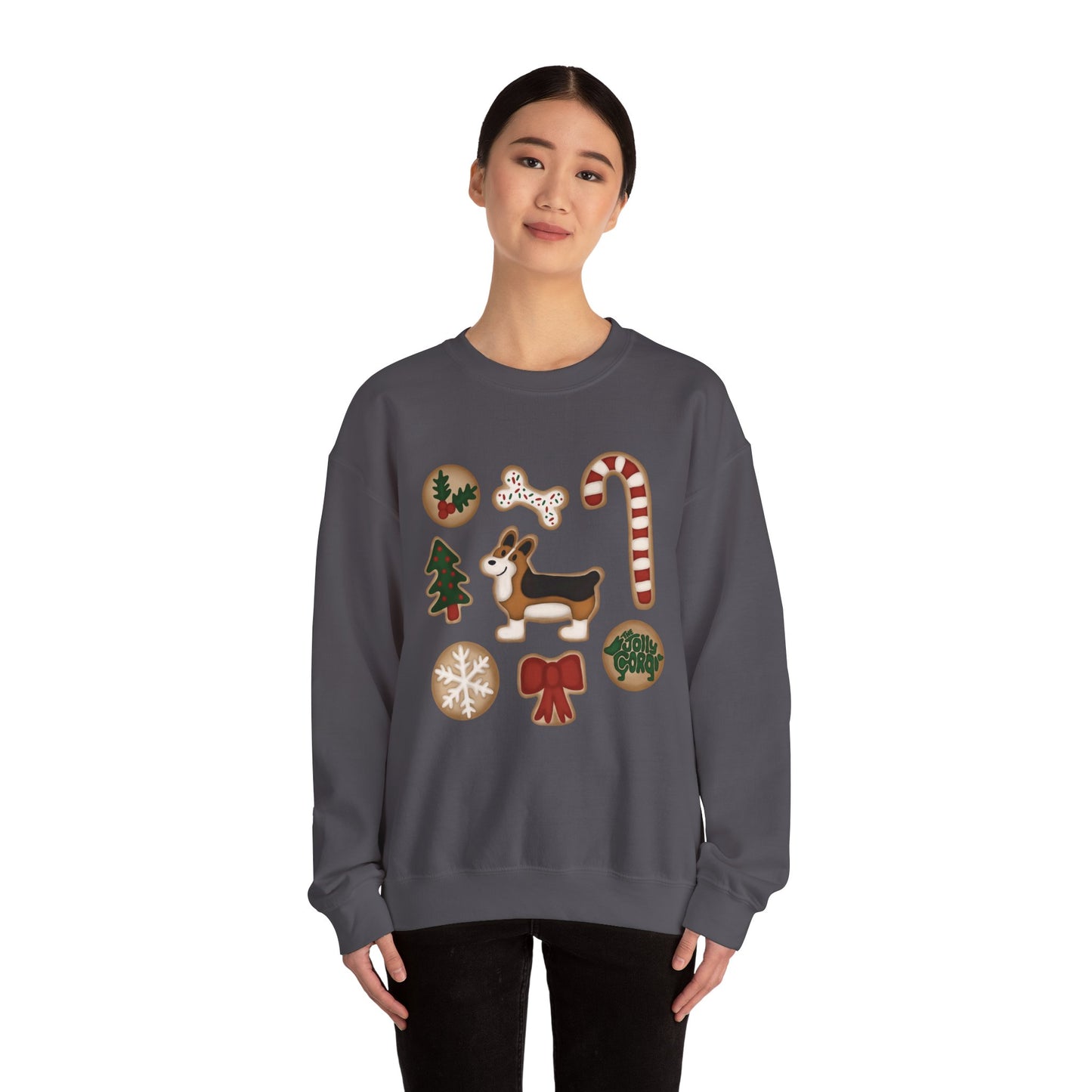 Red Headed Tri Corgi Docked - Christmas Cookie Crewneck Sweatshirt - The Jolly Corgi