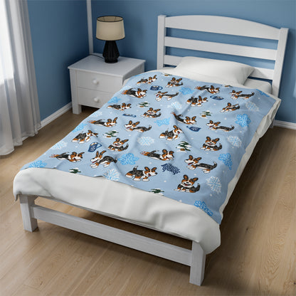 Merle Corgi Full Tail - Winter Velveteen Blanket - The Jolly Corgi