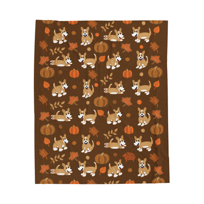 Fawn Corgi Full Tail - Brown Autumn Velveteen Blanket - The Jolly Corgi